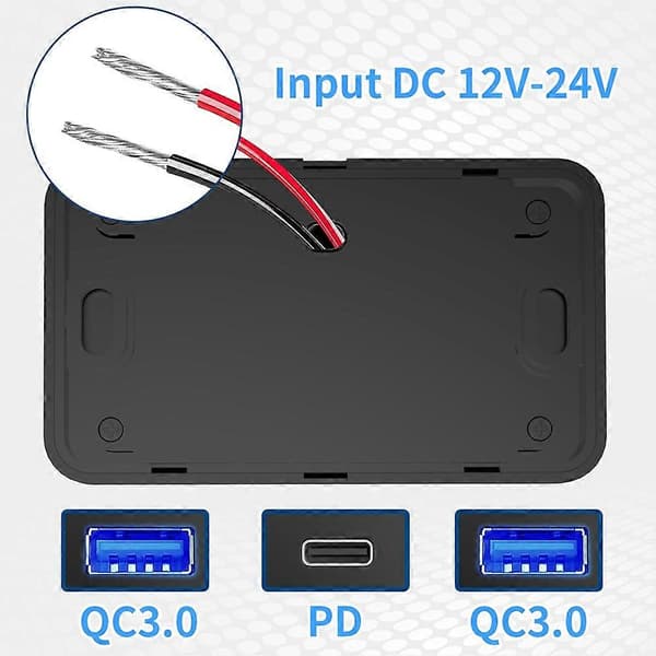 66W 12V Opladerpanel Vægmontering QC3.0+PD3.0+QC3.0 USB-udtag Opladerstik Strømudtag til Bil Marine Bus Autocamper Lastbil