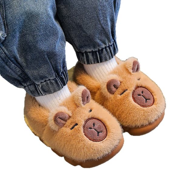 Capybara Barn Bomullstøfler, Vintervarme, Fleecefôret, Hjemme- og Foreldre-Barn Tøfler - Lysebrun - Størrelse 40-41 Lys Light Brown Size 40-41