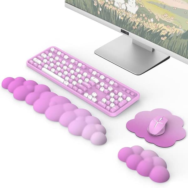 Ergonomiskt Moln Tangentbords handledsstöd med Mus handledsstöd, Slitstarkt Polyester Moln Armstöd Handledsskydd, Rosröd