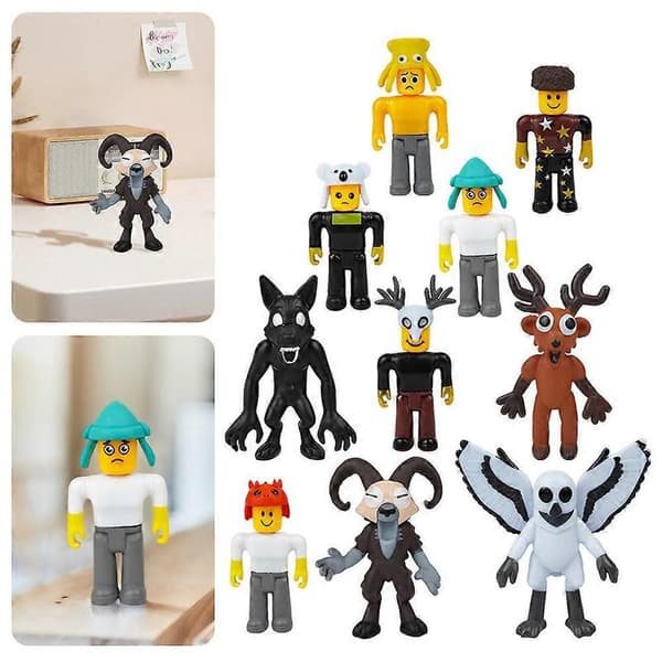 10 stk. 99 Nætter i Skoven Samlerfigurer - Elg, Ugle, Vædder og Monsterlegetøj til Børn & Spilfans