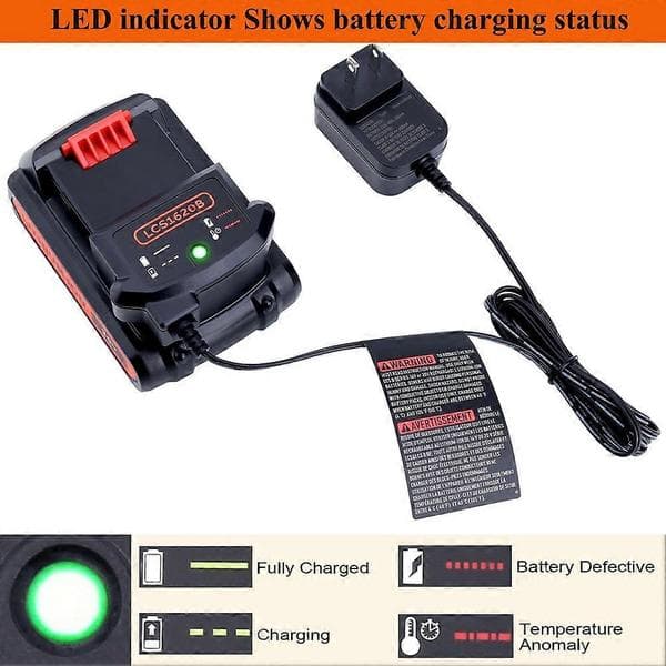 20V MAX litiumbatterilader erstatning for Black Decker LCS1620B, 20Volts Li-Ion batteri LBXR20 LBXR20-OPE US Plug