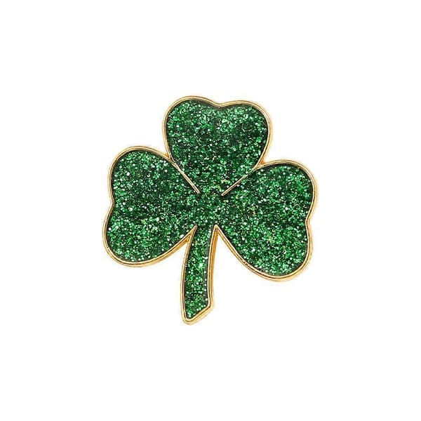 Praktisk og smuk damekorsagebroche i legering med kløver til St. Patrick's Day