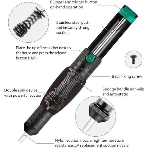 Soldering Iron and Desoldering Pump, Replacement Nozzle, Solder Sucker