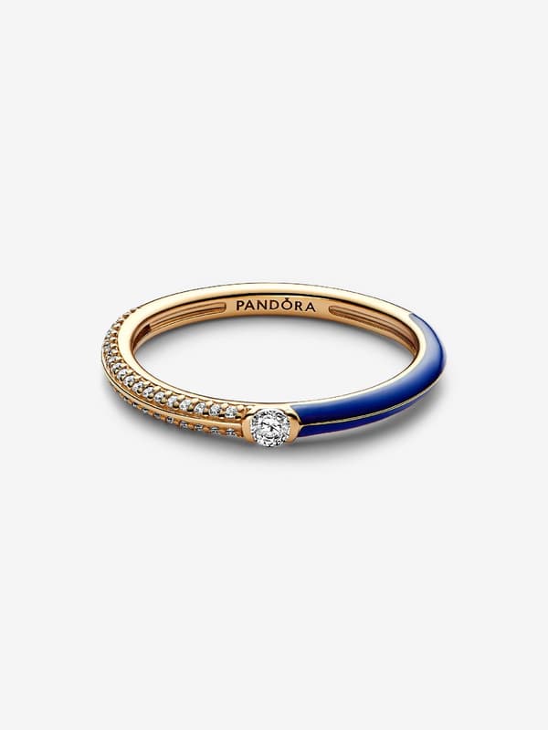 Pandora - P ME Pavé & Blå Dobbeltring - 14k guldbelægning Circumference: 52mm