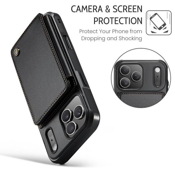 iPhone 17 Pro Max Case with Card Holder & RFID Protection Svart