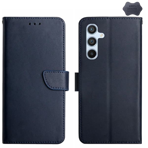 HT02 Ægte læder telefoncover til Samsung Galaxy M15 5G Blue