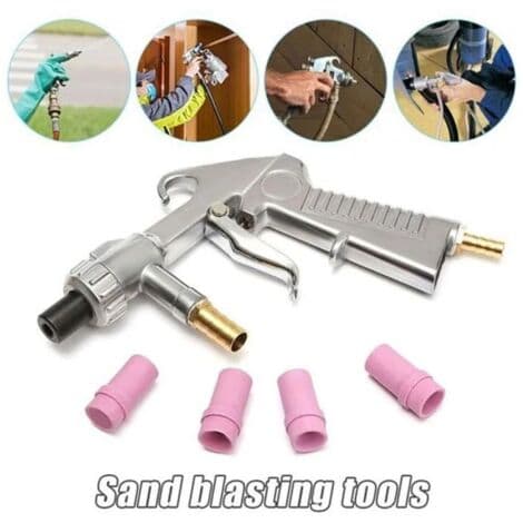 Sandblåsepistol Pneumatisk Sandblåsing Blåsing + 4x Keramiske Dyser
