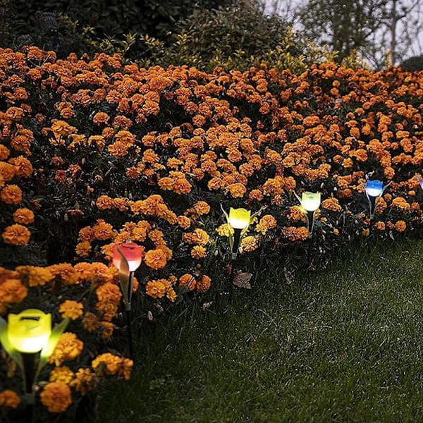 12 stk. Solcellelamper til Udendørs Brug, Tulipanblomst Solcellelamper til Terrasse, Græsplæne, Haveudsmykning