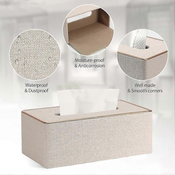2025 Läder Tygboxskyddshållare - Rektangulära Kleenex Boxskydd för Hem/Kontor/Bildekoration - 9,84 'X5,23' X3,77 ' - Beige