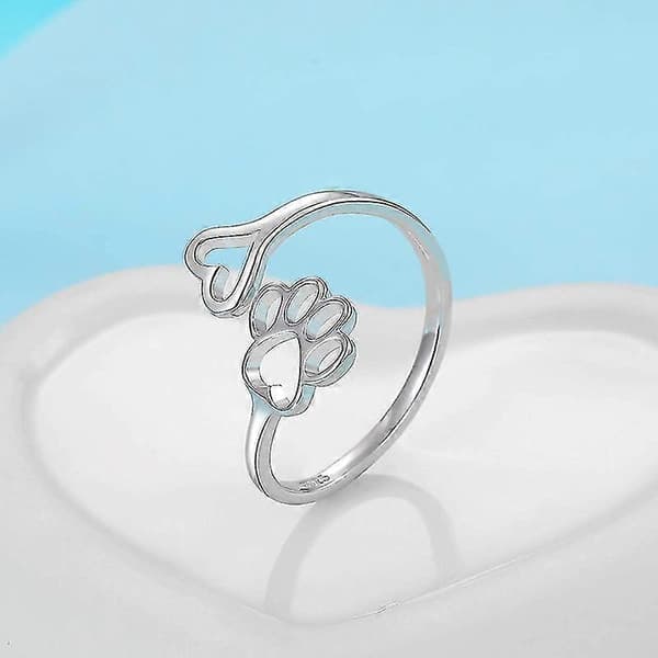 Hvalp Kæledyrselskere Poteprint Ring Hjerte Sterling Sølv Justerbar Ring