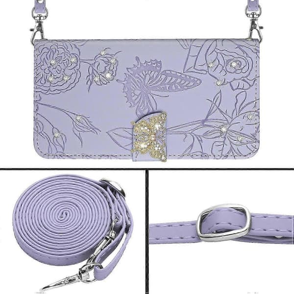 Etui til iPhone 13 PRO MAX Lommebok Sommerfugldeksel Justerbar Hals... Purple