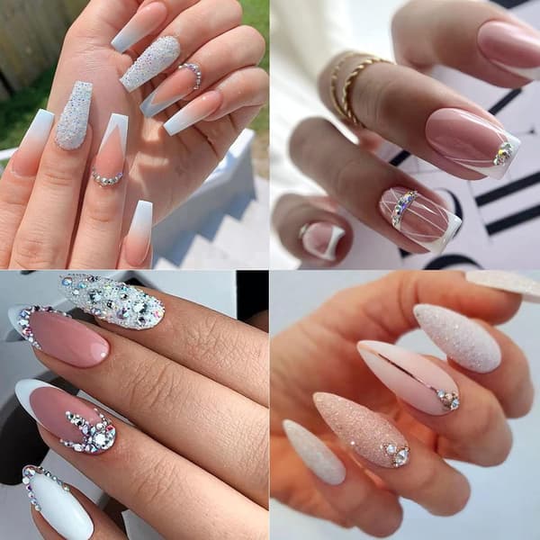 4 Boxes Flatback Rhinestones and Pearls Nail Decorations for Acrylic - Crystals, Half-Round and Accessories for DIY Nail A