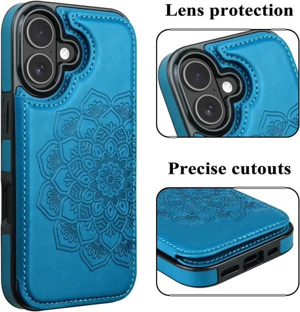 Til iPhone 17 etui med kortholder, blomst magnetiske knapper beskyttende pung etui til kvinder til iPhone 17, blå blue iPhone 17
