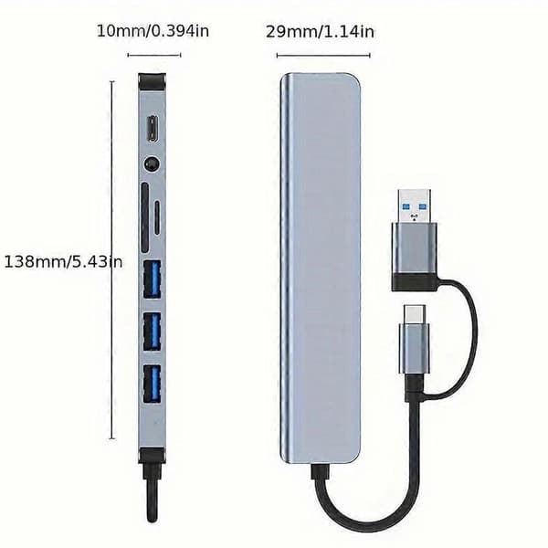 USB C Moniporttikeskitin 8 in 2 Powered USB C Moniporttikeskitin-sovitin näppäimistölle 8 in 1