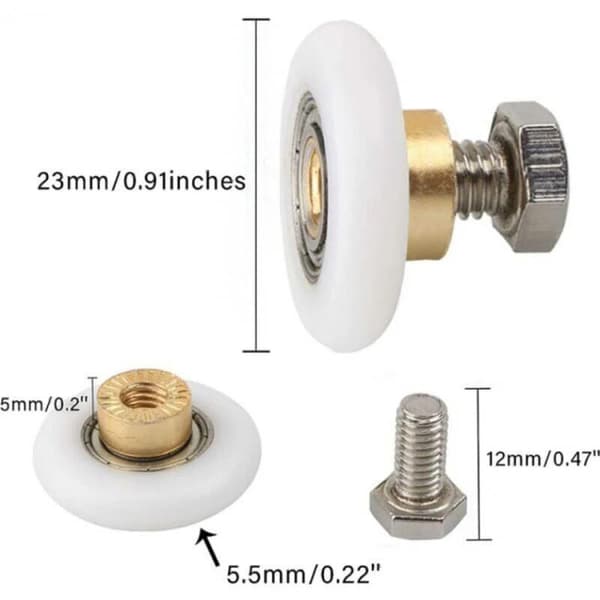 23 mm 4 kpl Suihkun oven pyörät, Suihkun varaosapyörät