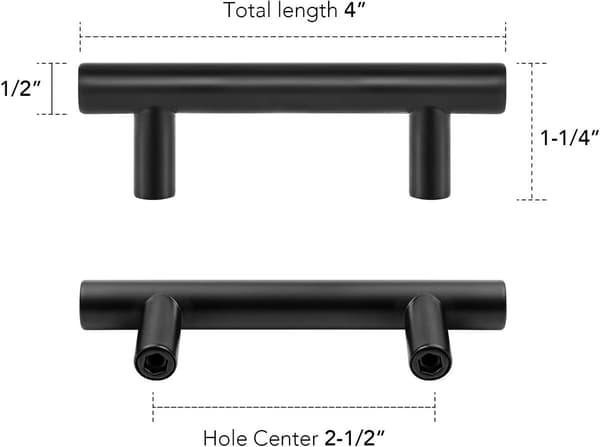 10-pak køkkengreb, center til center 64 mm, sorte køkkengreb i rustfrit stål