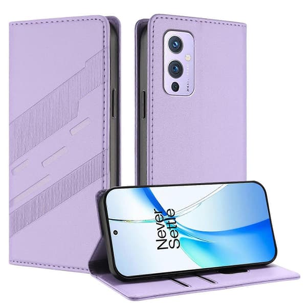 Preget lommebok PU-deksel til OnePlus 9 Light purple For OnePlus 9