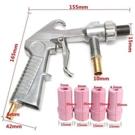 Sandblåsepistol Pneumatisk Sandblåsing Blåsing + 4x Keramiske Dyser