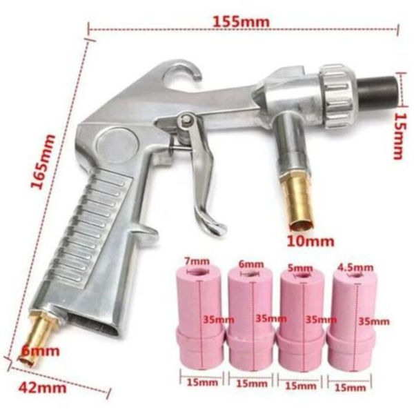 Sandblasting Gun Pneumatic Sandblasting Blasting + 4x Ceramic Nozzles