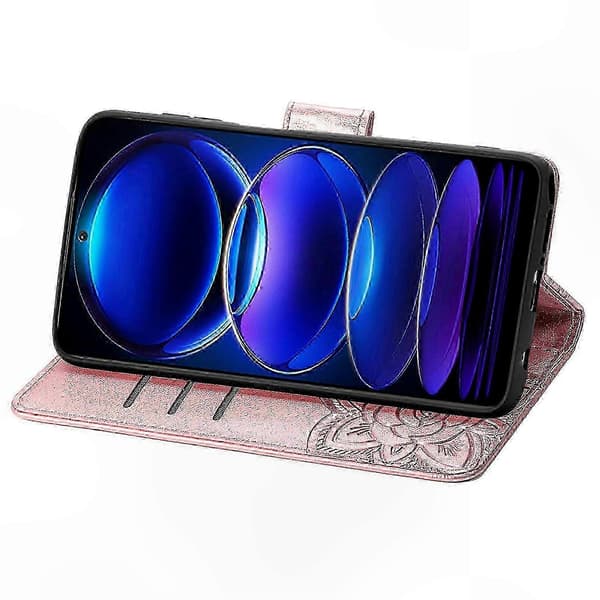 PU læderpung-etui med sommerfuglemønster til telefon Rose Gold