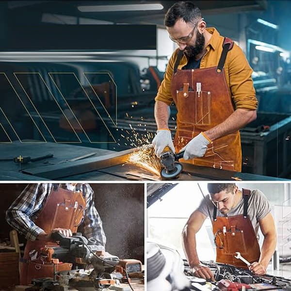 Professional Leather Welding Apron for Men with 6 Pockets. Durable Welding Apron with Flame Retardant and Blacksmith Protection.