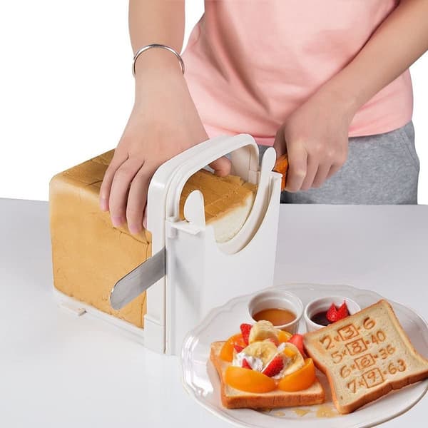 Bread Slicer, Multifunctional Sandwich/Toast Slicer, Foldable and Adjustable Manual Bread Slicer for Quickly and Safely Slicing 4 Slices of Thick Bread