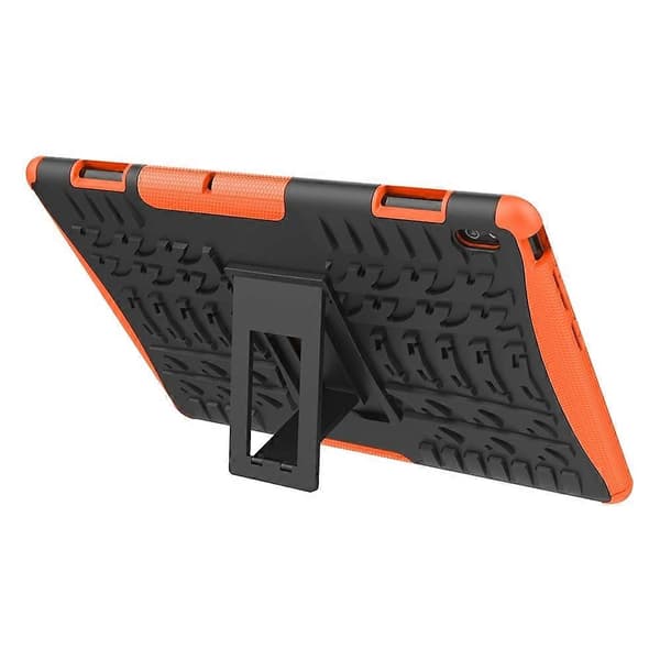 För Lenovo Tab E10 Däcktextur Stötsäkert TPU+PC Skyddsfodral med Hållare För Lenovo Tab E10 Orange