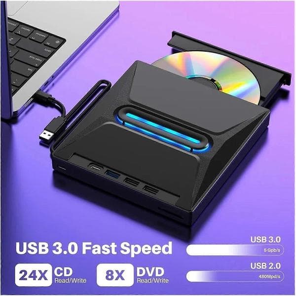 Eksternt CD DVD-drev med Blu-ray, SD-kortlæser, multiformatbrænding til bærbar og stationær computer