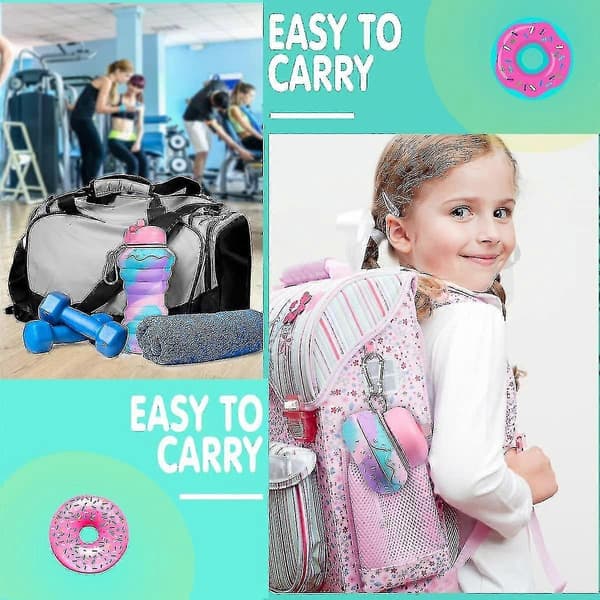 Donut Hopfällbara Vattenflaskor för Barn för Skolan 20oz BPA-fria Läcksäkra Silikon Hopfällbara Vattenflaskor för Student Småbarn