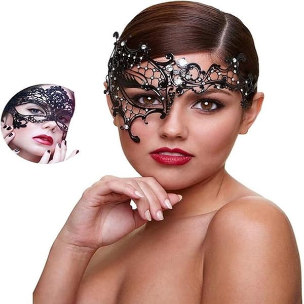 Maskeradmask för kvinnor, glittrande strass, venetiansk fest