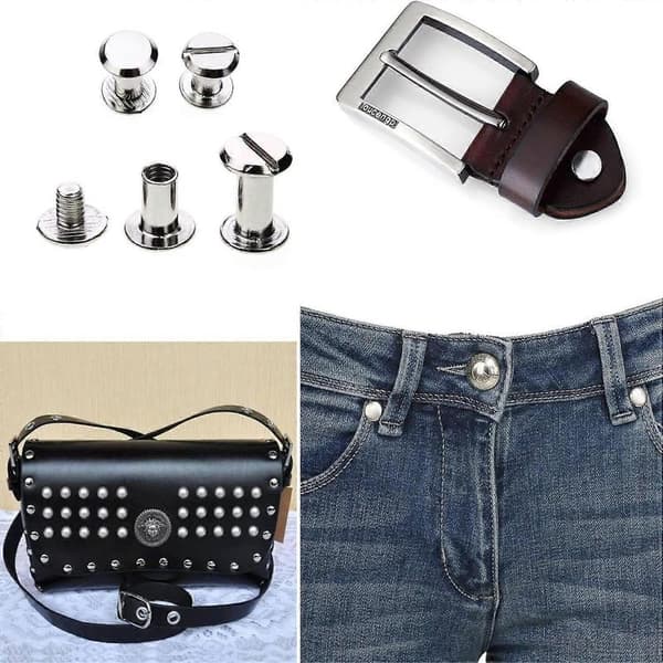 100-pack bindningsskruvar och nitade spikar, 5 storlekar, metall, runda