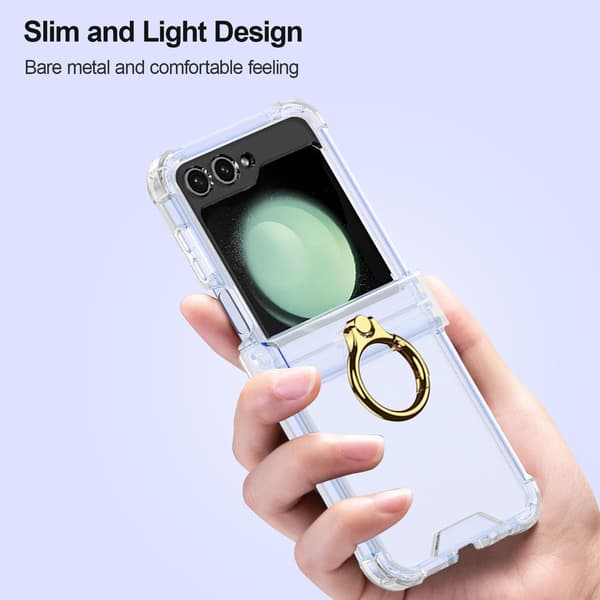Etui til Samsung Galaxy Z Flip 7, med hengselbeskyttelse og ringholder (transparent)