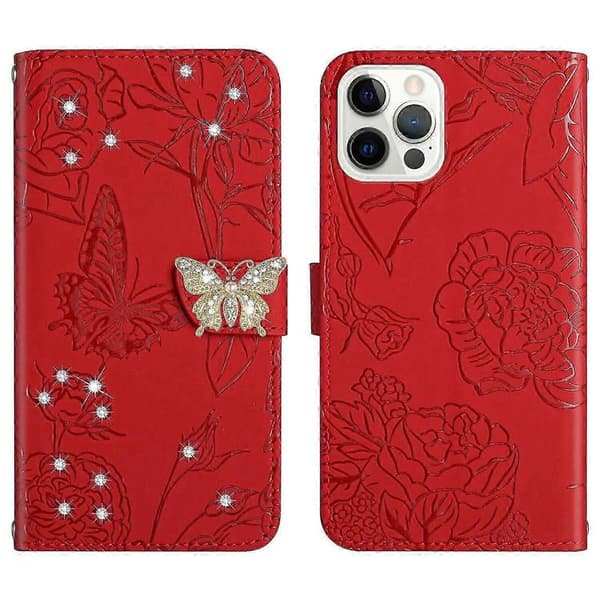 Fodral till iPhone 13 PRO MAX Plånbok Fjärilsskydd Justerbar Halsrem S... Red