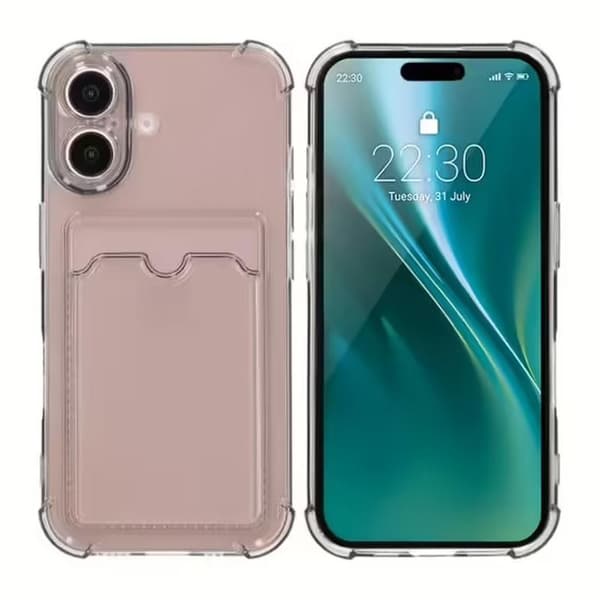 iPhone 16 Mobilcover Stødsikkert med Kortholder - Sort