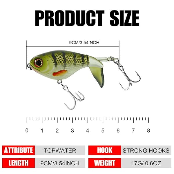 3 Pcs Bass Whopper Plopper Lures, Plopper with Floating Rotating Tail, Bass Fishing with Sharp Treble Hook