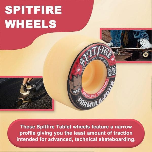 Spitfire Wheels Street Brushing Wheel Dance Board Wheel Spitfire 52mm 101Duro Skateboardhjul, 52mm 101Duro Sort+Rød