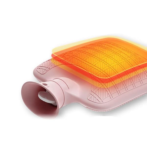 PVC Värmeflaska, explosionssäker, bärbar, med tvättbart överdrag, rosa, 2000 ml 0.3