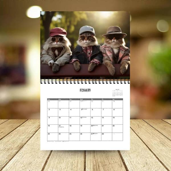 2026 Stilig Kattekalender, 12-månederskalender, Søt Kattekalender, Kalender 2025