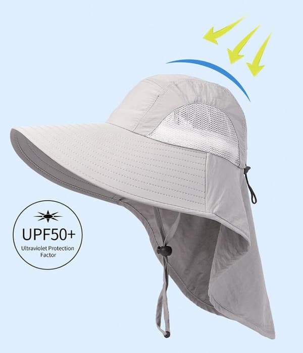 Solhatte til damer UPF 50+ UV-beskyttelse Bredskygget vandre- og fiskehat Light Grey