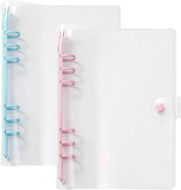 A5 Ringbind, 2-pak A5 gennemsigtigt vandtæt PVC-bind, 6-rings blødt notesbogsbind Løsbladet bindende omslag, Genopfyldeligt notesbog rundt ringbind