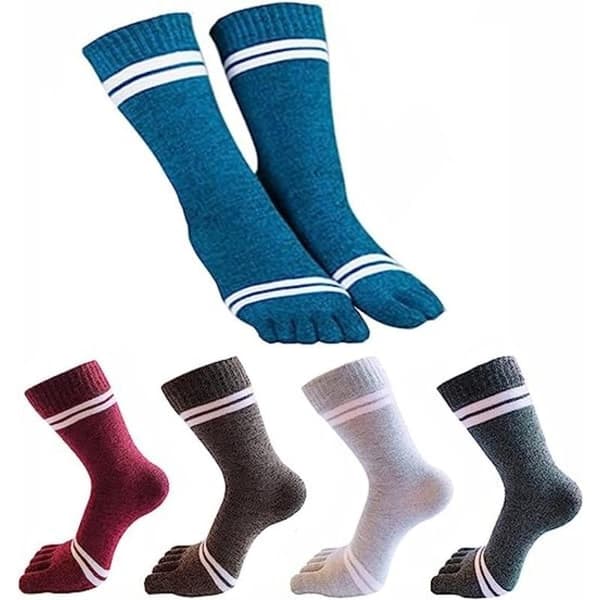 Cotton Crew Toe Socks Five Finger Socks Running Athletic for Men Women 5-Pack
