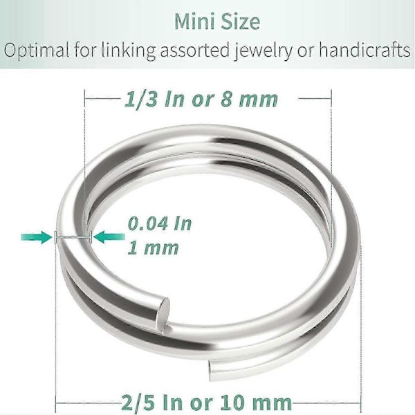 100 pakke med 10 mm mini split-springringe til smykkefremstilling
