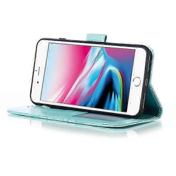 Imprint Mandala Blomsterpung Stand Flip Læder Etui med Rem Kompatibel til iPhone 8 Plus/7 Plus 5.5 tommer Indigo