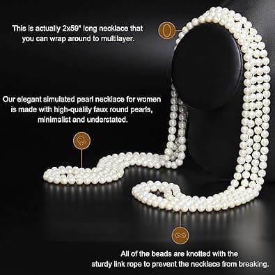 Imitationsperlekæde, lang, 150 cm, trendy stil, lange kunstige perler