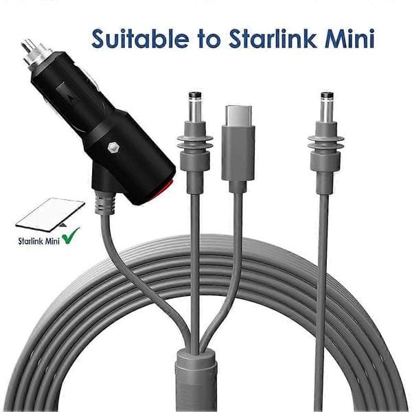For Starlink Mini 3-i-1 DC-strømkabel Vanntett forlengelse USB C 12-20V Sigarettennerplugg og DC hann 5m