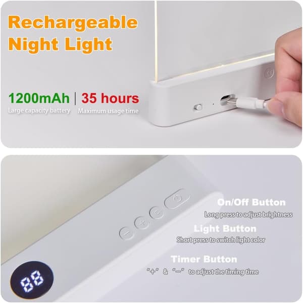 Book Light, Rechargeable Clear LED Flat Reading Light with 3 Colors & Timer, Dimmable Panel Light Book Full Page Light for Reading in Bed at Night-FX-