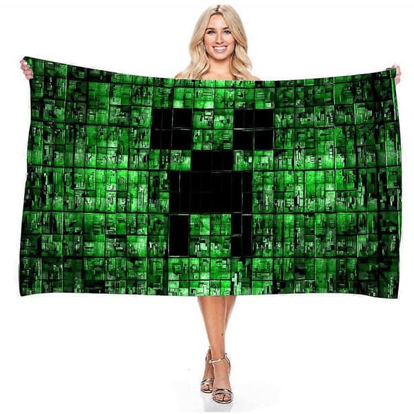 Praktisk och vacker 80*160CM Minecraft Classic Character Creeper Face Strandhandduk Badhandduk