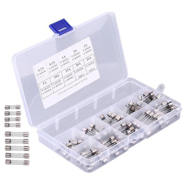 100 stk 5*20mm 6*30mm Sortiment Bil Glassikring Rør Kit 0.2A 0.5A 1A 2A 3A 5A 10A 15A 20A 30A