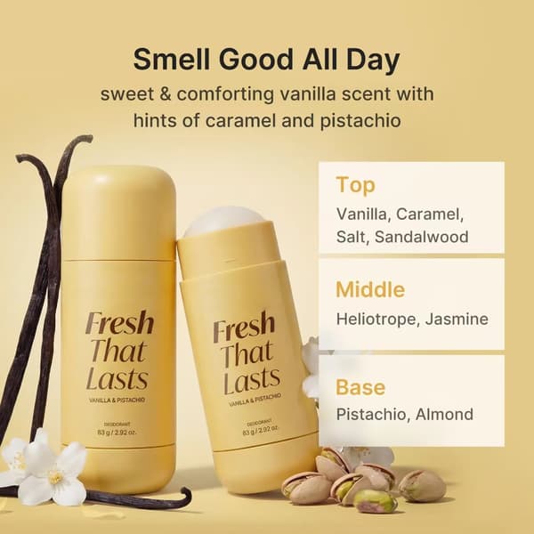 Deodorant med duft af vanilje og pistacie, langvarig friskhed hele dagen