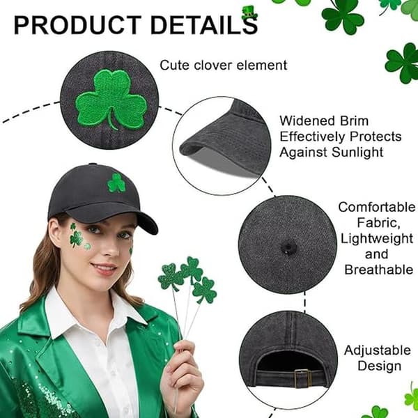 Grønn blad baseballcaps for kvinner menn brodert grønn heldig treblad morsom St Patricks Day-hatt